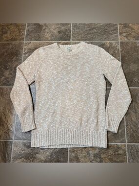 Vintage LL Bean Lambs Sweater Womens Marled Beige White Crewneck Fisherman Sz S